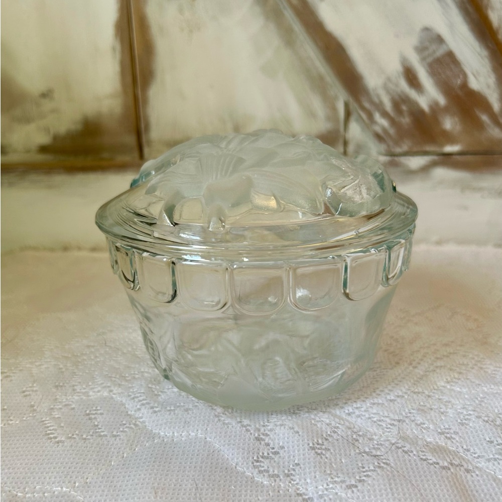 Frosted Glass Floral Bowl candy dish jewellery storage